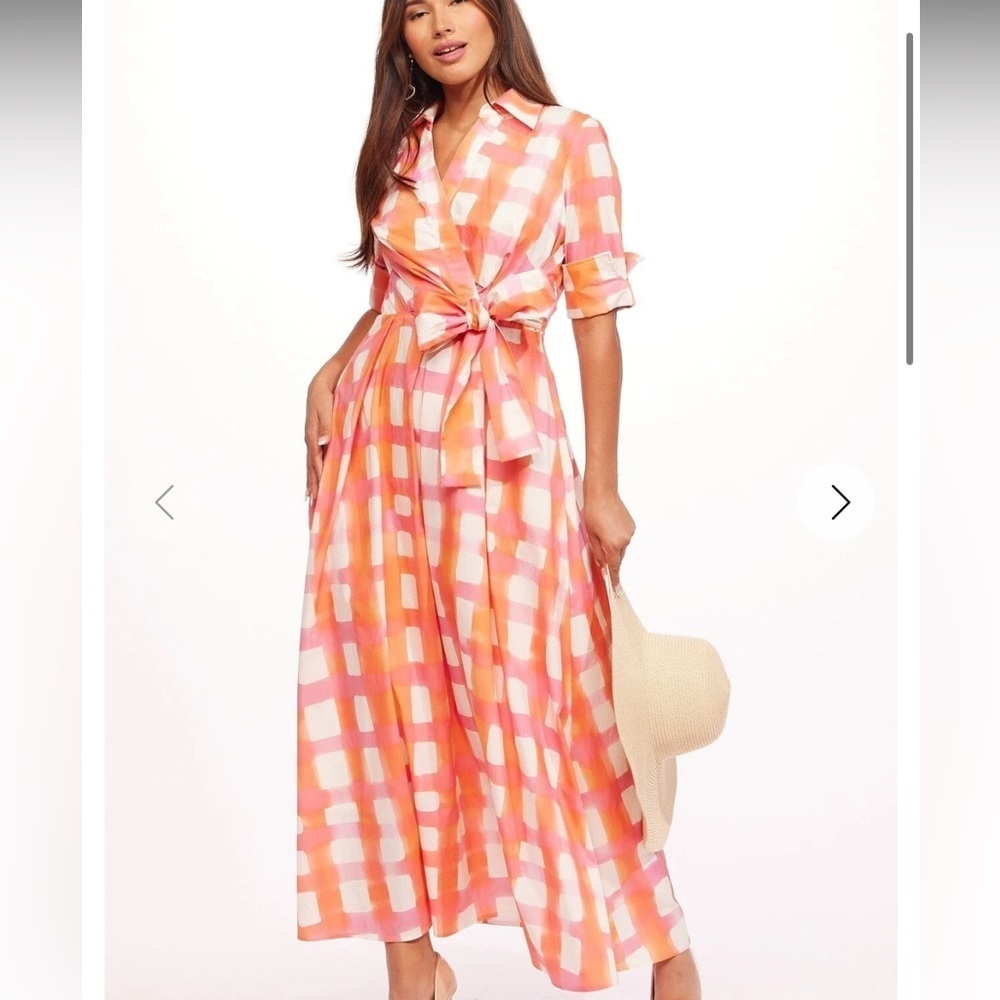 Eva Franco Arma Morning Plaid Pink and Orange Dress NWT